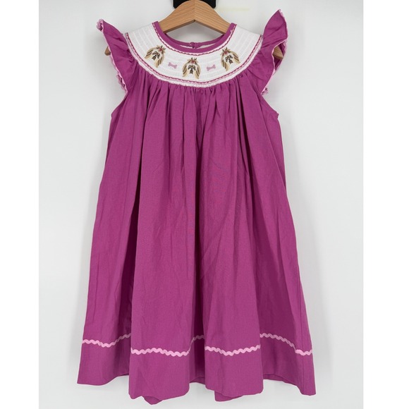 Lil Cactus Other - Lil Cactus Purple Smocked Bishop Puppy Dog Dress Size 4T 100% Cotton